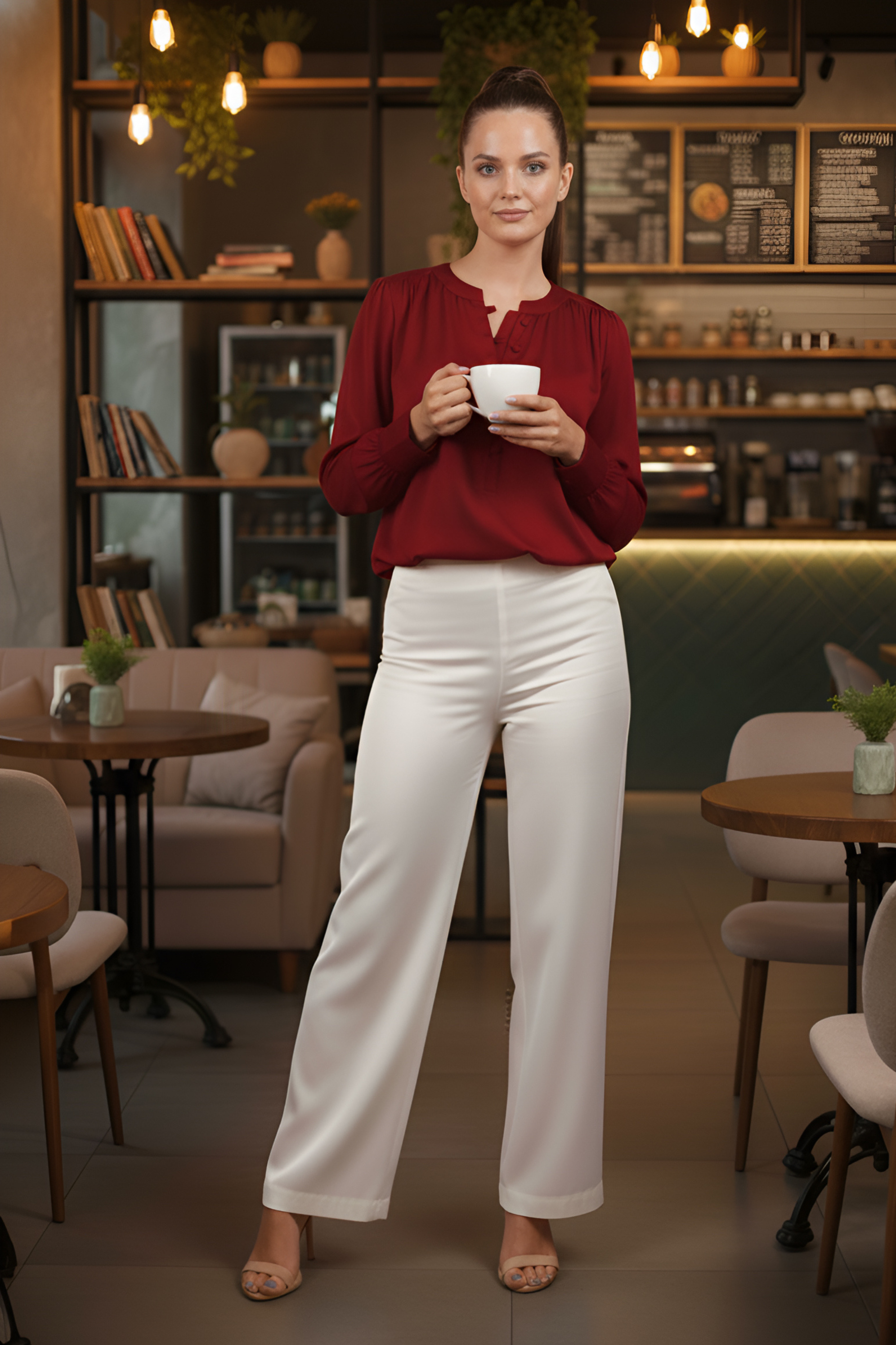 Crimson Satin Full Sleeve Top